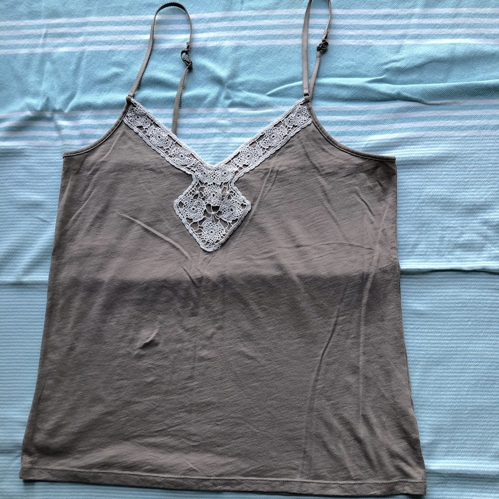 American Eagle Stone Tank Top with Crochet Detail